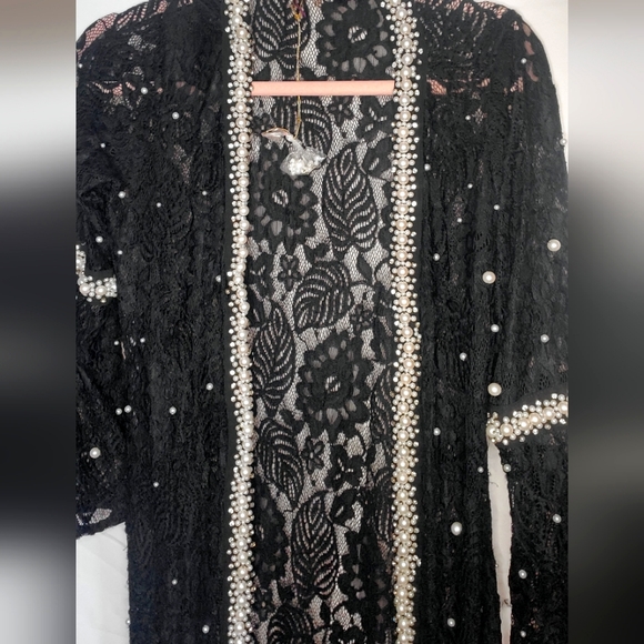 Crystal & Pearl Embellished Boho Sheer Tassel Designer Robe - Picture 7 of 8